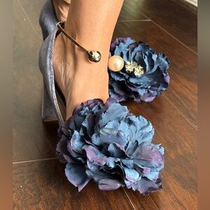 Blue Floral Heels with Gold Anklet